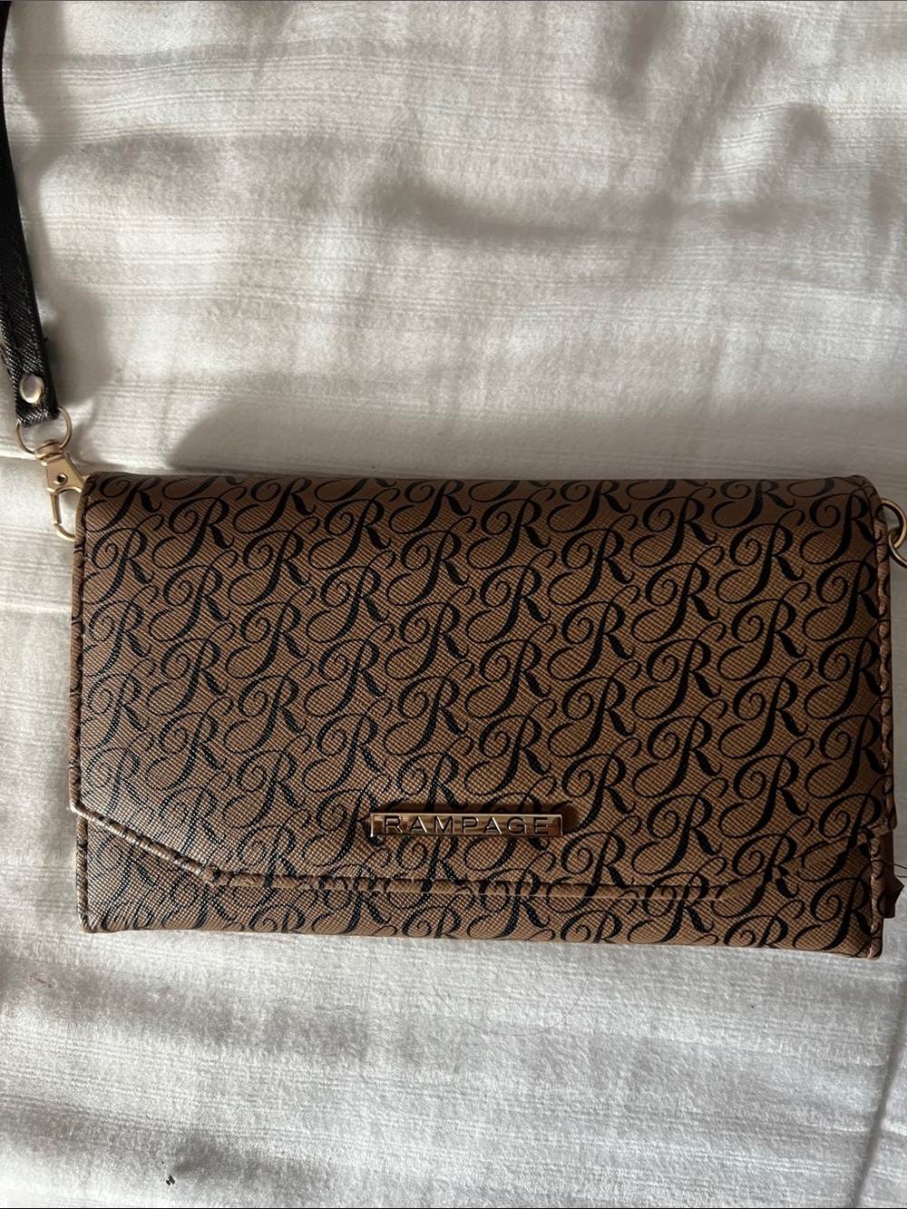 Rampage Brown Monogram Wristlet Clutch with Gold Plate